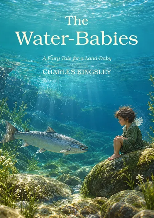 The Water-Babies by Charles Kingsley: Tom watches a silver salmon in clear turquoise water.