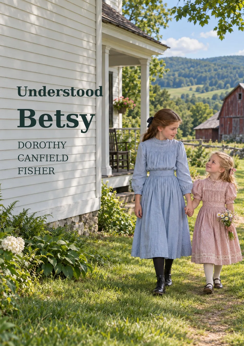 Cover of Understood Betsy by Dorothy Canfield Fisher, showing Betsy and Molly outside a Vermont farmhouse.